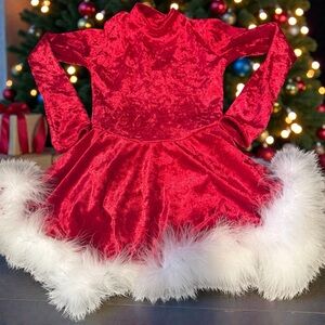 Kids/Girls Santa Claus Dress. Red with White Trim. Evening, Christmas. Size S